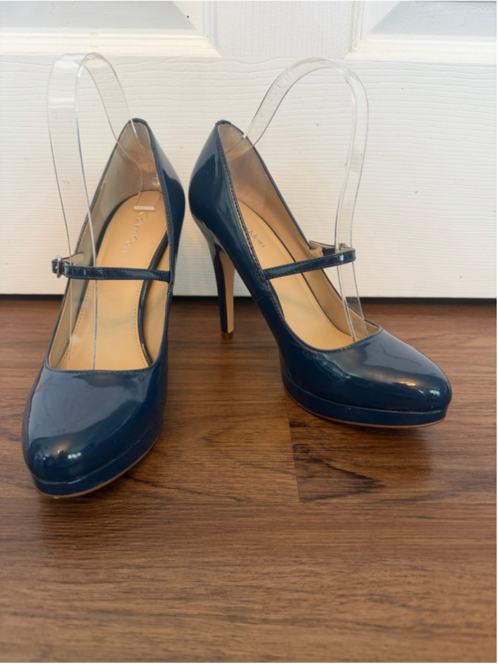 Women's Calvin Klein Blue Patent Leather Mary Jane Heels Sz 7.5. With 4” Heel